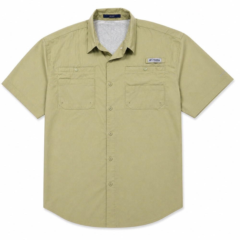 Columbia PFG Tamiami Mens XL Short Sleeve Fishing Shirt Tan Khaki Ripstop Vent